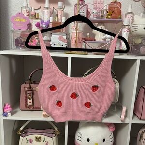 Pink strawberry crop top